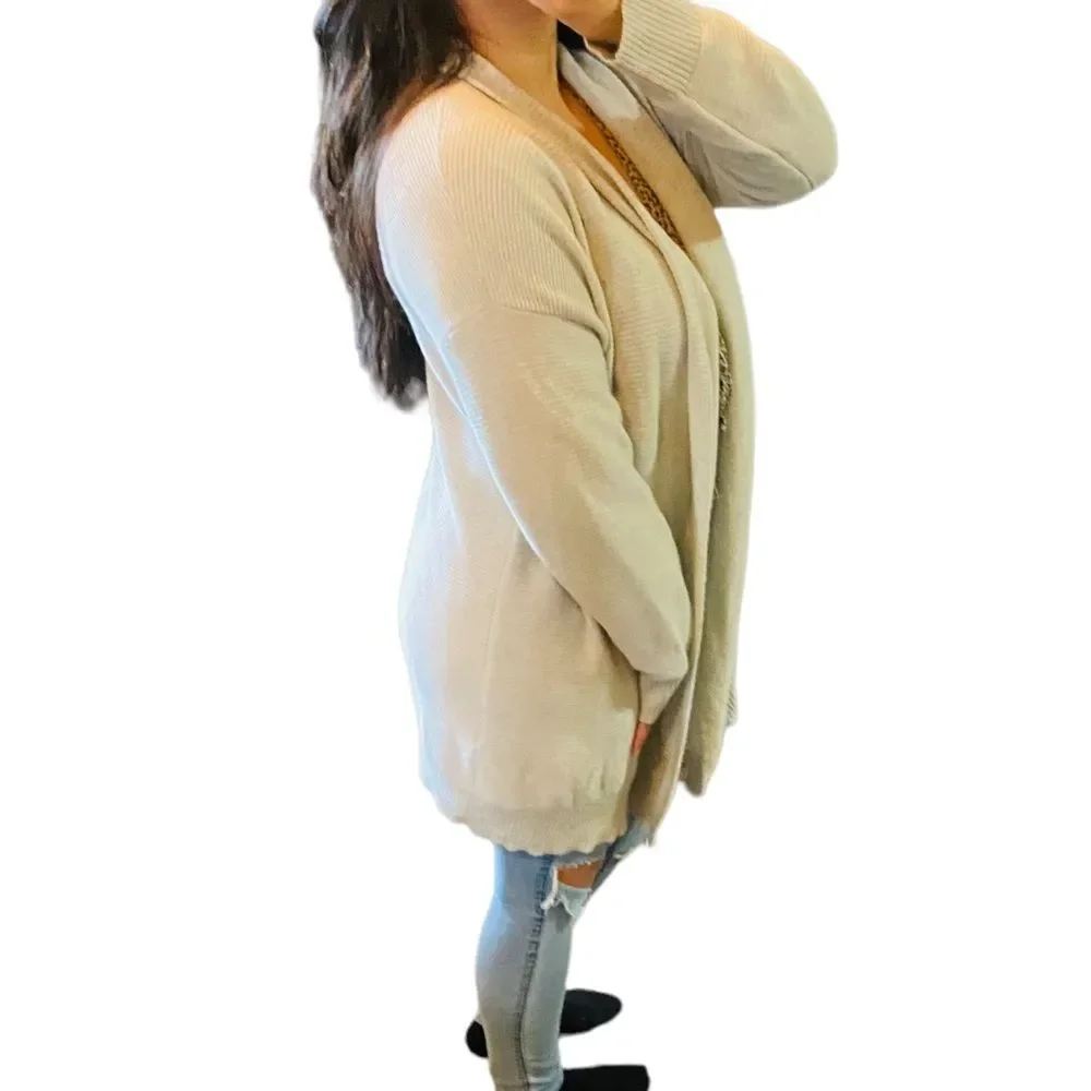Eileen Fisher Light Gray Ribbed 100% Cashmere Long sleeve Shawl Open Cardigan L - Picture 7 of 16